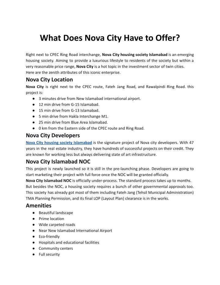 what does nova city have to offer