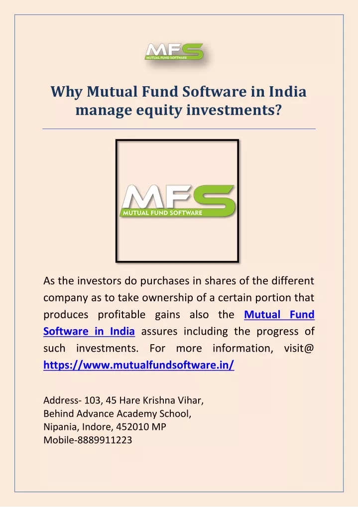 why mutual fund software in india manage equity