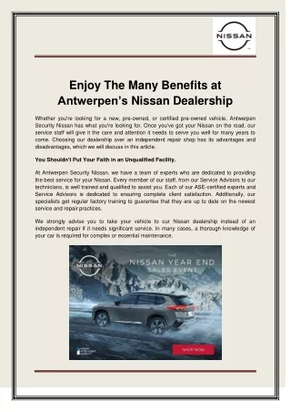 Enjoy The Many Benefits at Antwerpen’s Nissan Dealership