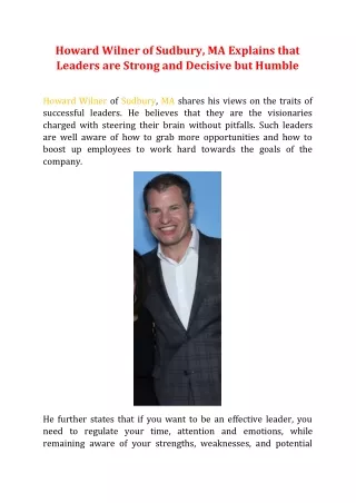 howard wilner of sudbury ma explains that leaders