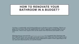 How to renovate your Bathroom in a Budget