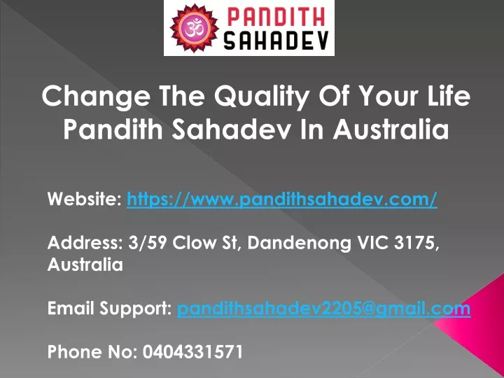 change the quality of your life pandith sahadev