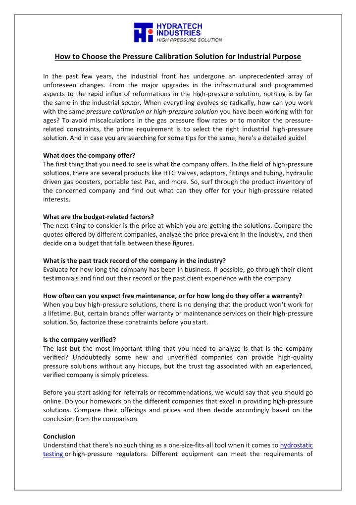 how to choose the pressure calibration solution