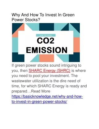 Why And How To Invest In Green Power Stocks