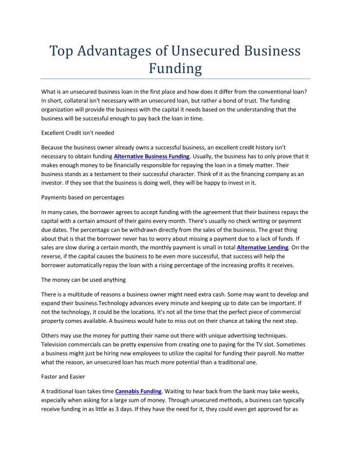 top advantages of unsecured business funding