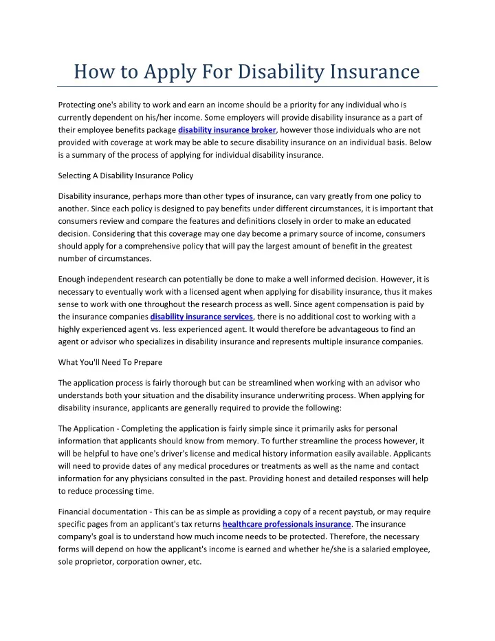 how to apply for disability insurance