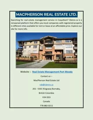 Real Estate Management Port Moody | Cbmre.ca