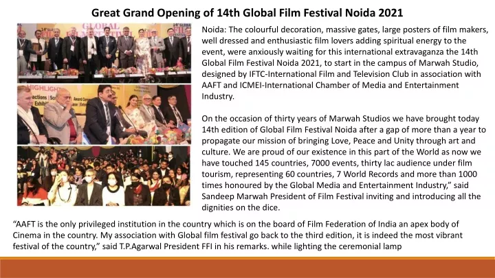 great grand opening of 14th global film festival