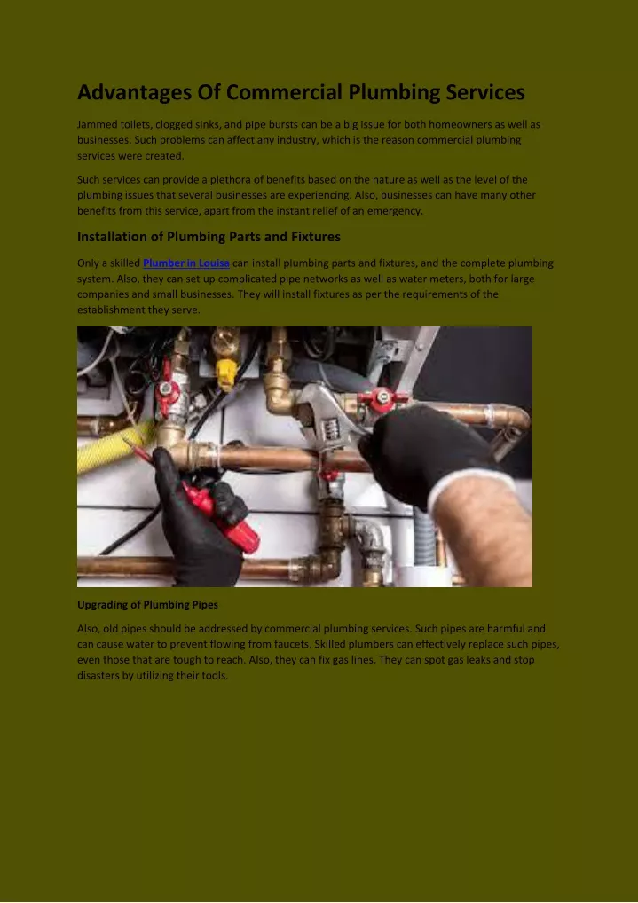 advantages of commercial plumbing services