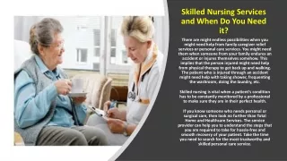 Skilled Nursing Services and When Do You Need it?