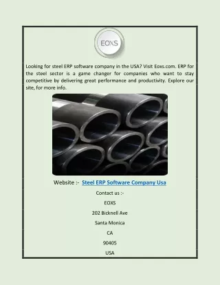 Steel Erp Software Company Usa | Eoxs.com