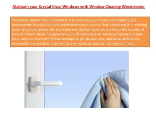 Maintain your Crystal Clear Windows with Window Cleaning Westminster