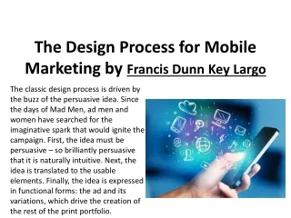 The Design Process for Mobile Marketing by Francis Dunn Key Largo