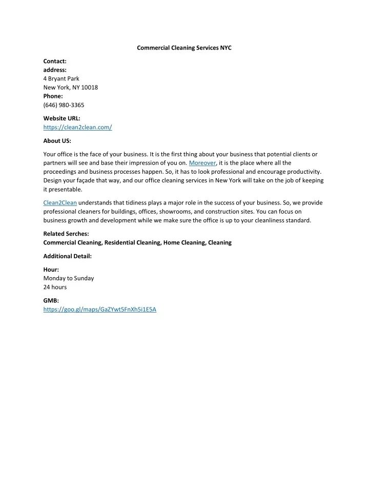 PPT Commercial Cleaning Services NYC PowerPoint Presentation, free