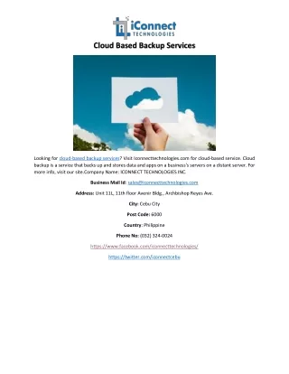 Cloud Based Backup Services | Iconnecttechnologies.com