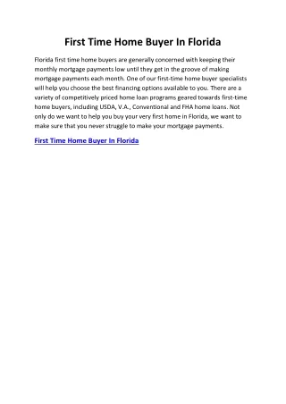 First Time Home Buyer In Florida