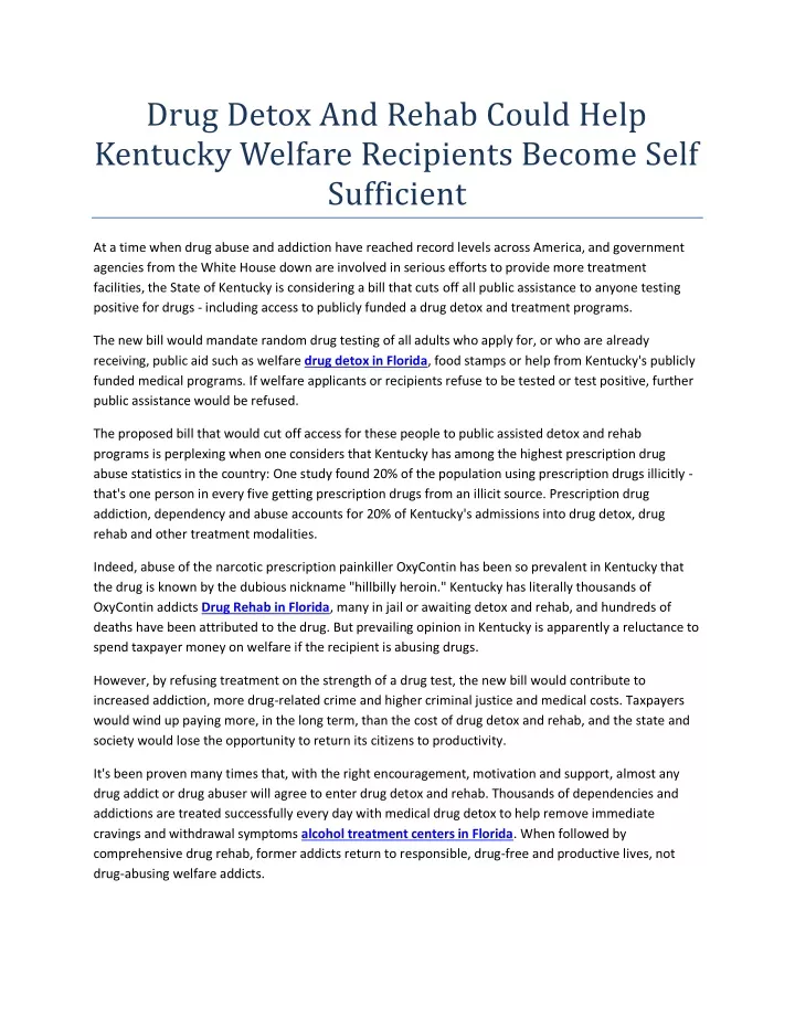 drug detox and rehab could help kentucky welfare