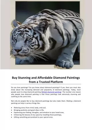 Buy Stunning and Affordable Diamond Paintings from a Trusted Platform