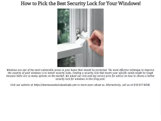How to Pick the Best Security Lock for Your Windows!