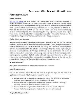 fats and oils market growth and forecast to 2026