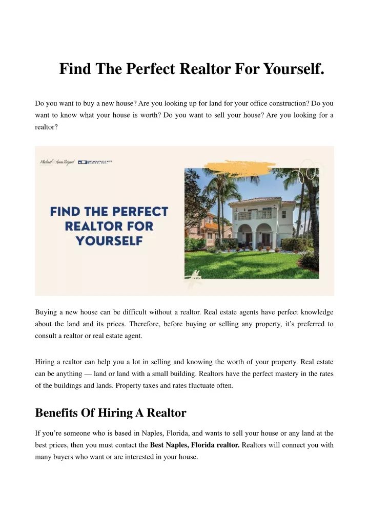 find the perfect realtor for yourself