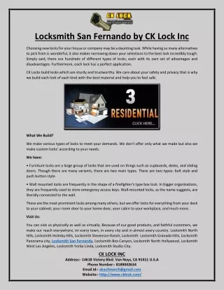 Locksmith San Fernando by CK Lock Inc