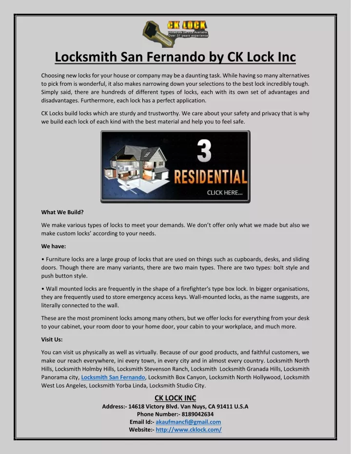 locksmith san fernando by ck lock inc