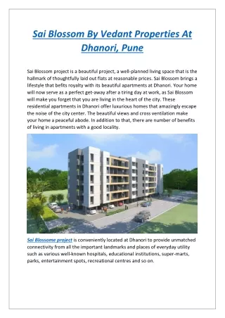 Sai Blossom By Vedant Properties At Dhanori, Pune