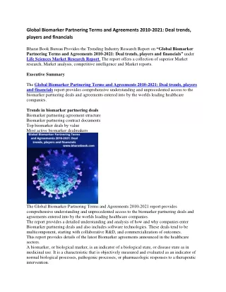 global biomarker partnering terms and agreements