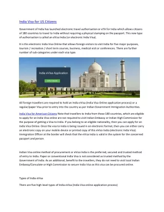 India Visa for US Citizens
