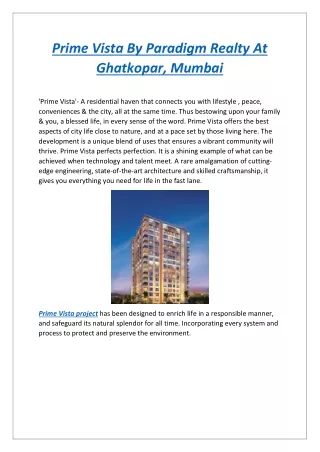 Prime Vista By Paradigm Realty At Ghatkopar, Mumbai - Dwello