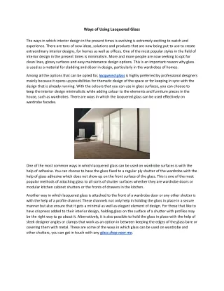 Ways of Using Lacquered Glass