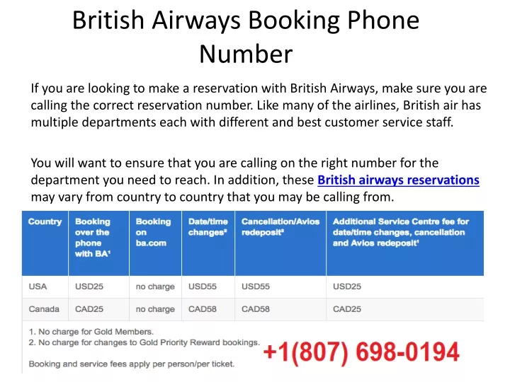 british airways booking phone number