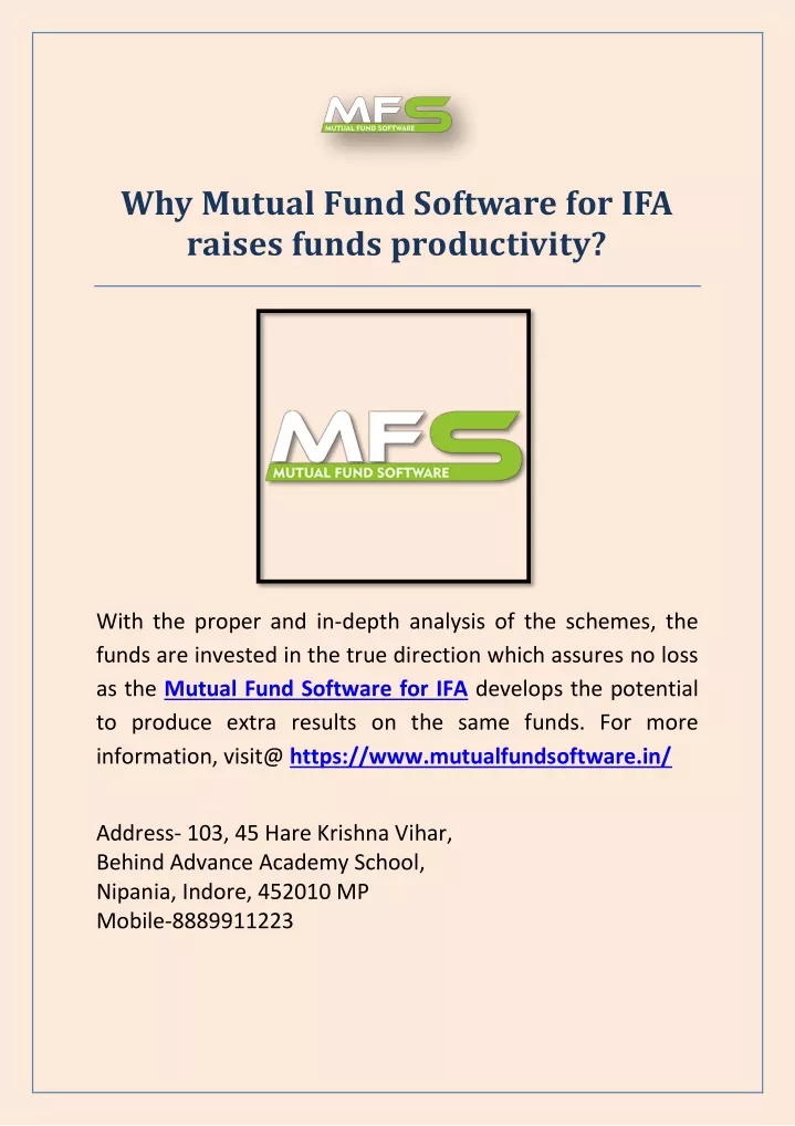 why mutual fund software for ifa raises funds