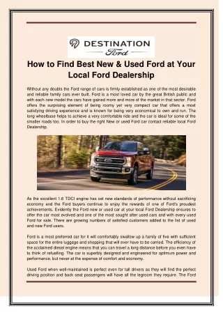 How to Find Best New & Used Ford at Your Local Ford Dealership