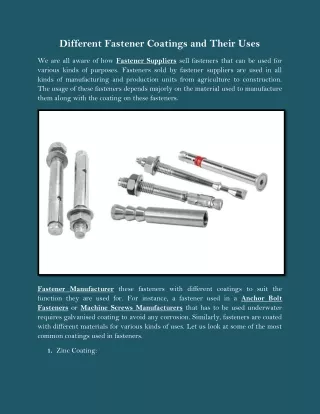 different fastener coatings and their uses