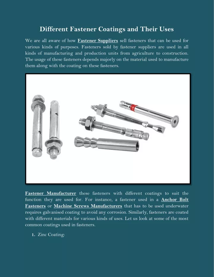 different fastener coatings and their uses