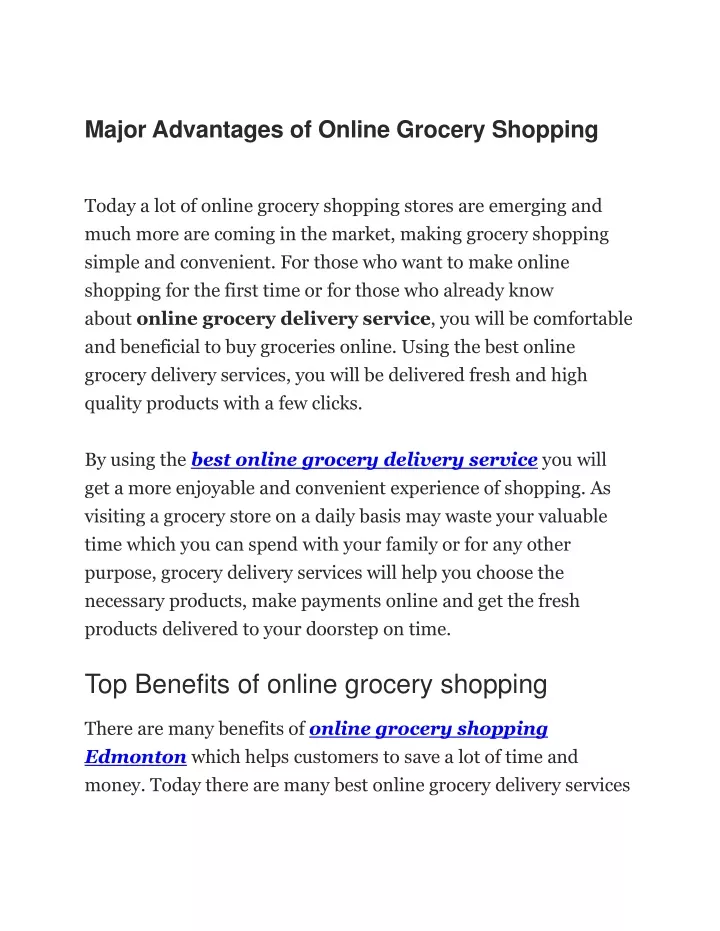 major advantages of online grocery shopping