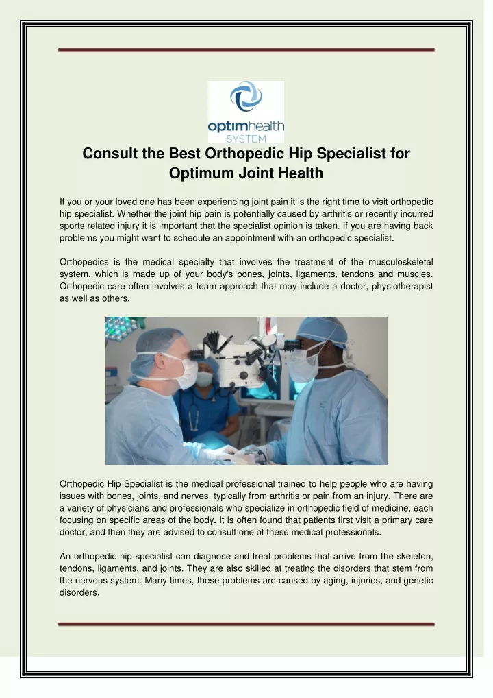 consult the best orthopedic hip specialist