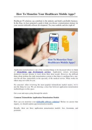 how to monetize your healthcare mobile apps