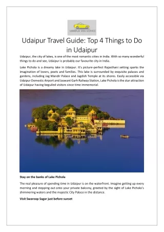 Udaipur Travel Guide Top 4 Things to Do in Udaipur