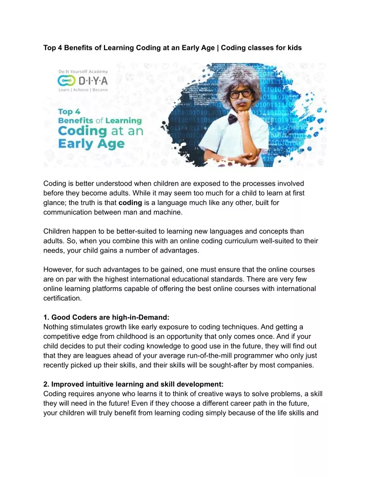 top 4 benefits of learning coding at an early