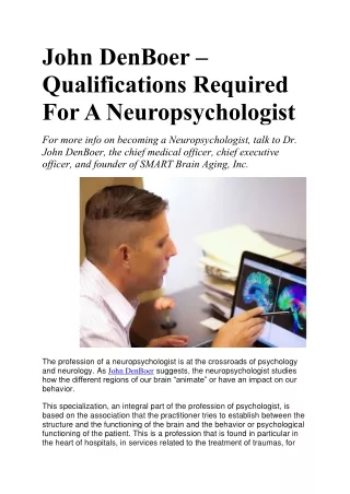 Qualifications Required For A Neuropsychologist