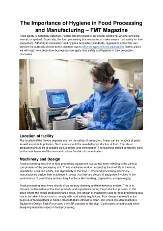 the importance of hygiene in food processing