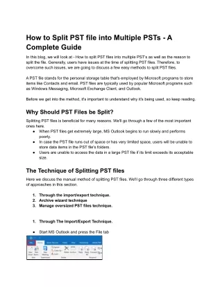How to Split PST file into Multiple PSTs - A Complete Guide
