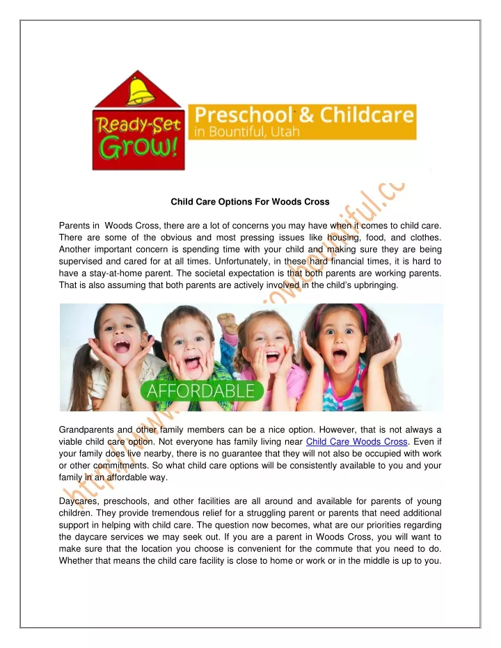 child care options for woods cross