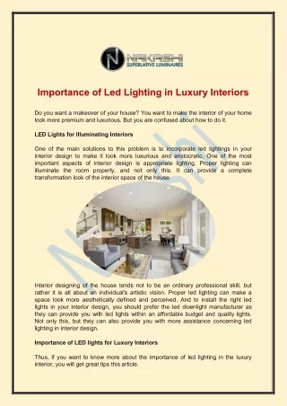Importance of Led Lighting in Luxury Interiors