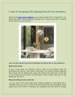 5 Tips To Designing The Lighting Plan Of Your Residence