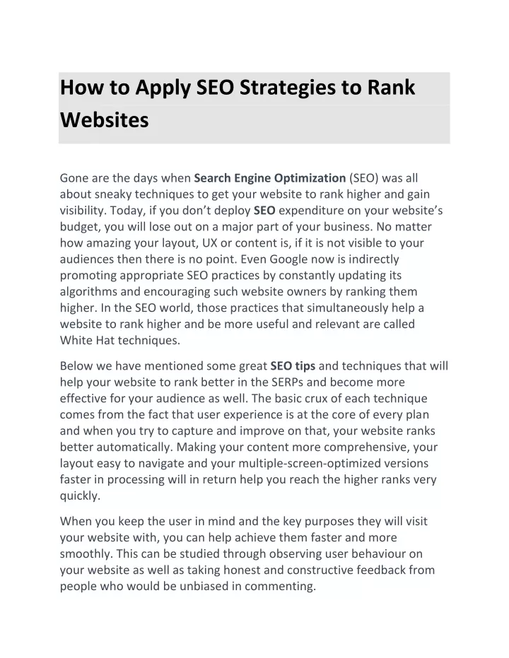 how to apply seo strategies to rank websites