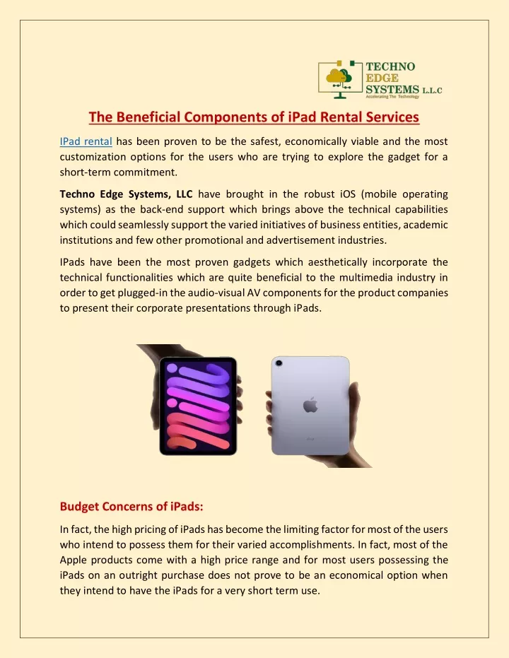 the beneficial components of ipad rental services